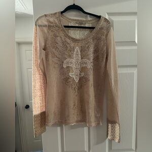Miss Me Beige Lace Long Sleeve Blouse
